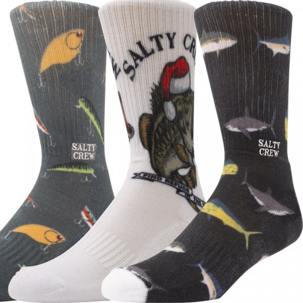 Salty Crew Fishmas 3-Pack Assorted Socks Fishmas Socks 3-Pack